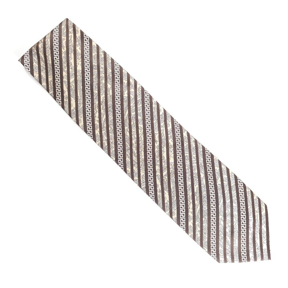 Avanti Uomo Men Necktie Striped Geometric Brown Beige White Color 58x4 - NWOT